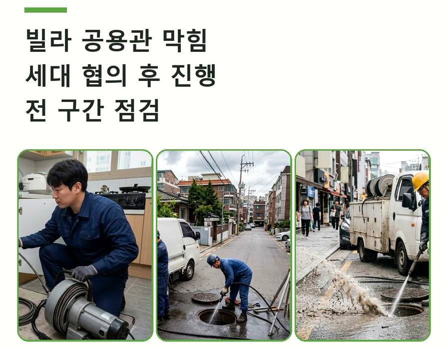 옹진군 대청면대청리 오수관막힘 고압세척·관통 작업 모습