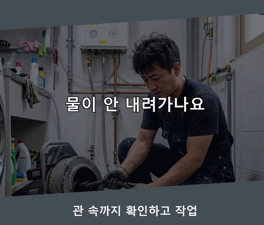 옹진군 북도면모도리 주방 하수구막힘 야간 출동 현장 작업 사진 - 배관해결사