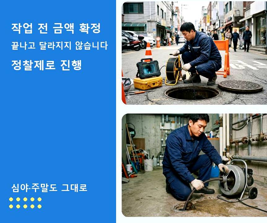시흥시 산현동 변기막힘 원인 진단 현장 작업 사진 - 배관해결사