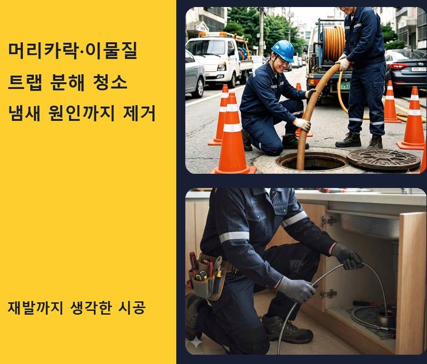 서울 강북구 삼각산동 배수구막힘 고압세척·관통 작업 모습