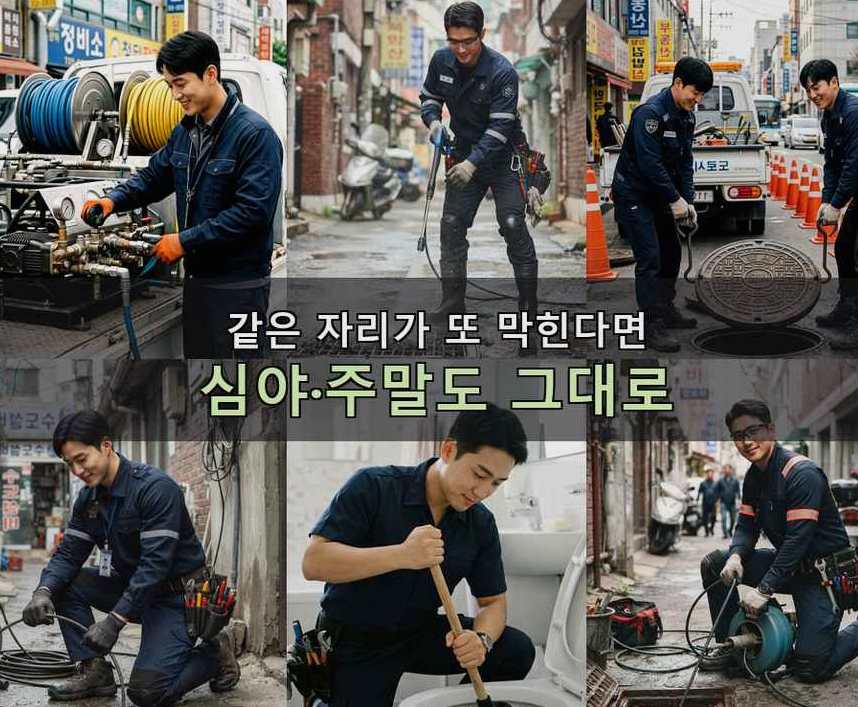 서울 강북구 삼양동 변기막힘 당일 처리 현장 작업 사진 - 배관해결사