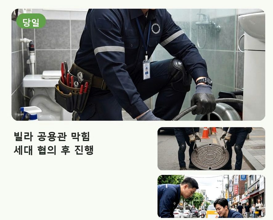 서울 강북구 삼양동 세탁기 배수구막힘 당일 처리 현장 작업 사진 - 배관해결사