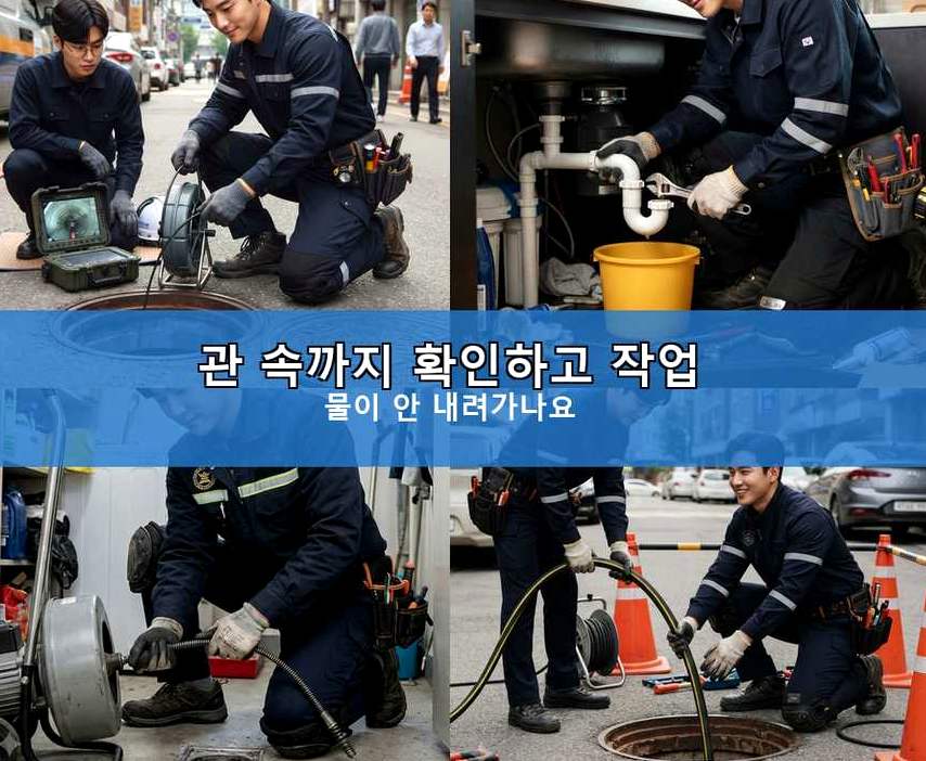 부천시원미구 상동 세면대막힘 비용 현장 작업 사진 - 배관해결사