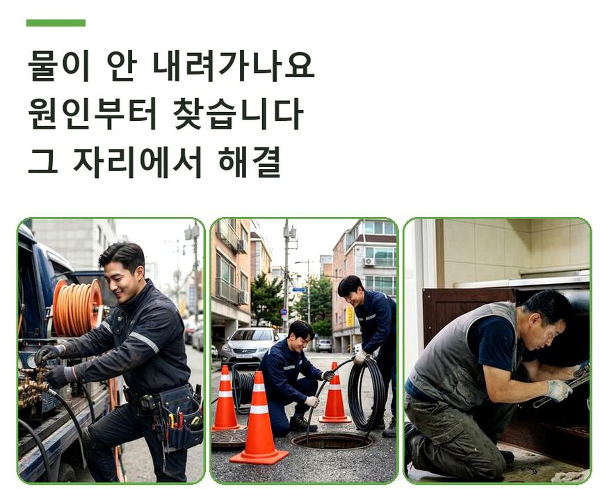 서울 마포구 토정동 싱크대막힘 고압세척·관통 작업 모습
