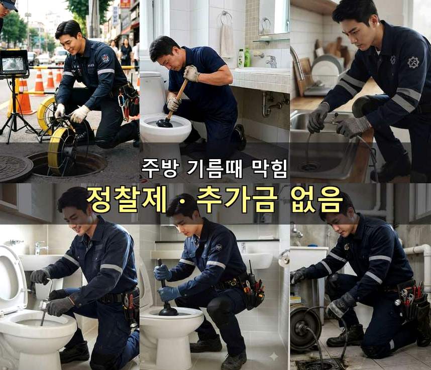 서울 마포구 성산동 싱크대막힘 고압세척·관통 작업 모습