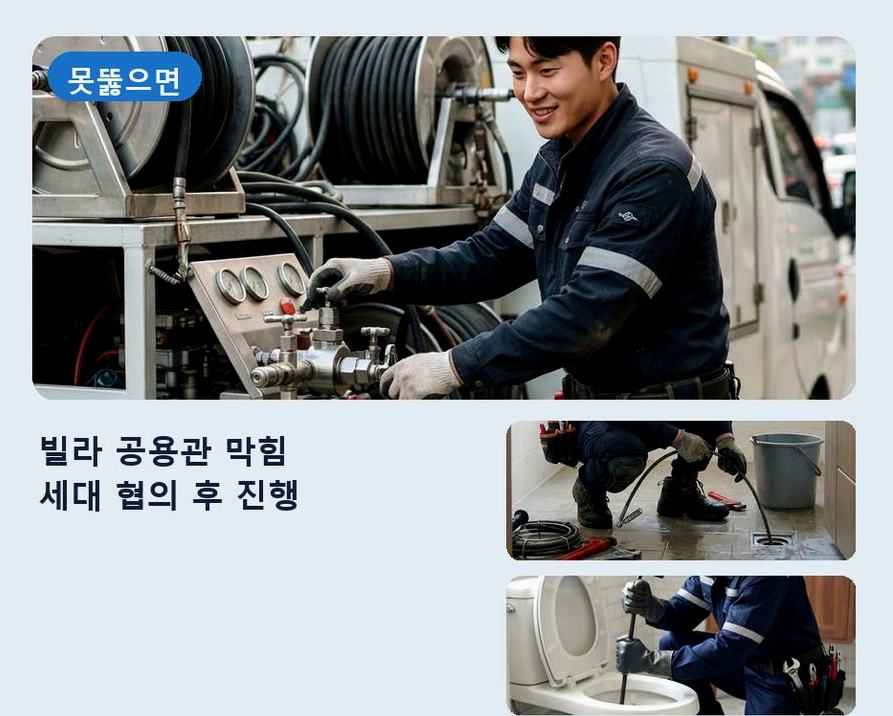 서울 중구 수하동 변기막힘 고압세척·관통 작업 모습