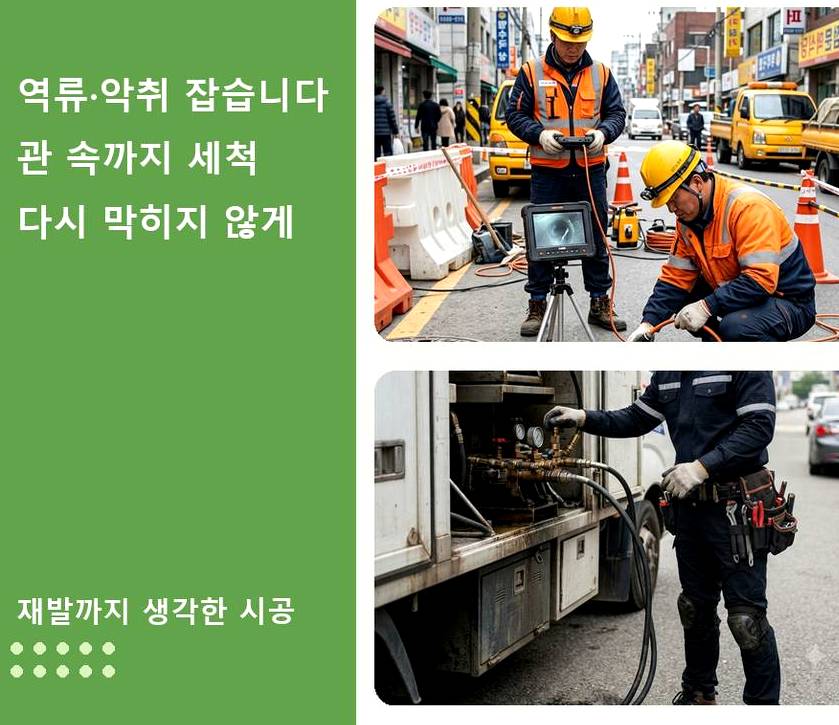 서울 은평구 역촌동 변기막힘 고압세척·관통 작업 모습