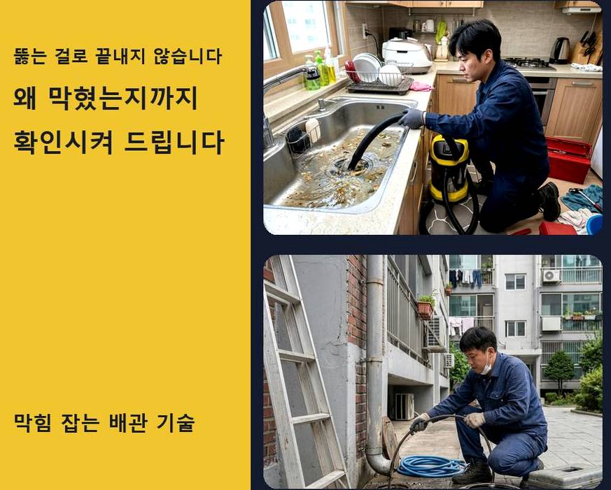 서울 서초구 신원동 배수구막힘 원인 진단 현장 작업 사진 - 배관해결사