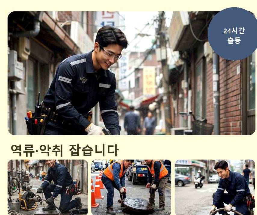 서울 송파구 풍납동 싱크대막힘 고압세척·관통 작업 모습