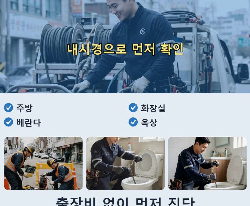 평택시 신장동 싱크대막힘 고압세척·관통 작업 모습