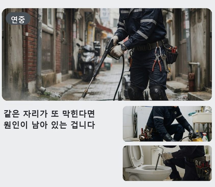 안산시단원구 풍도동 싱크대막힘 고압세척·관통 작업 모습
