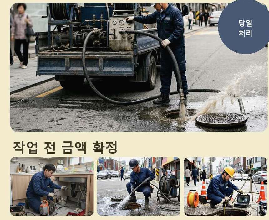 안산시단원구 선부동 싱크대막힘 고압세척·관통 작업 모습