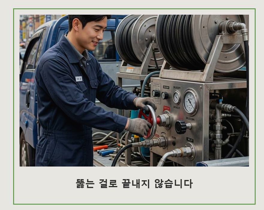 이천시 설성면금당리 싱크대막힘 고압세척·관통 작업 모습