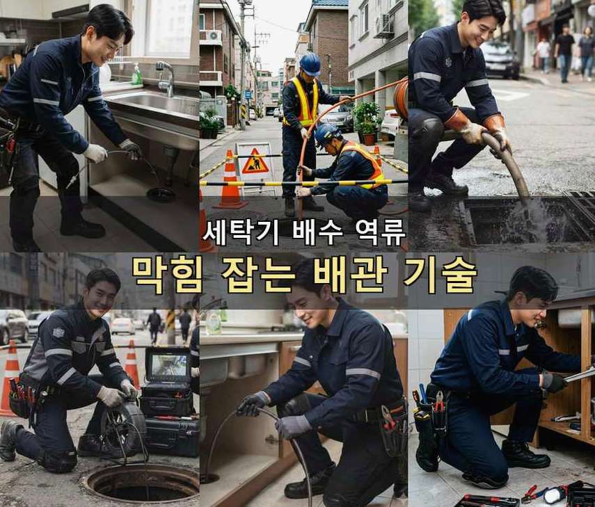 성남시중원구 성남동 세탁기 배수구막힘 뚫음 현장 작업 사진 - 배관해결사