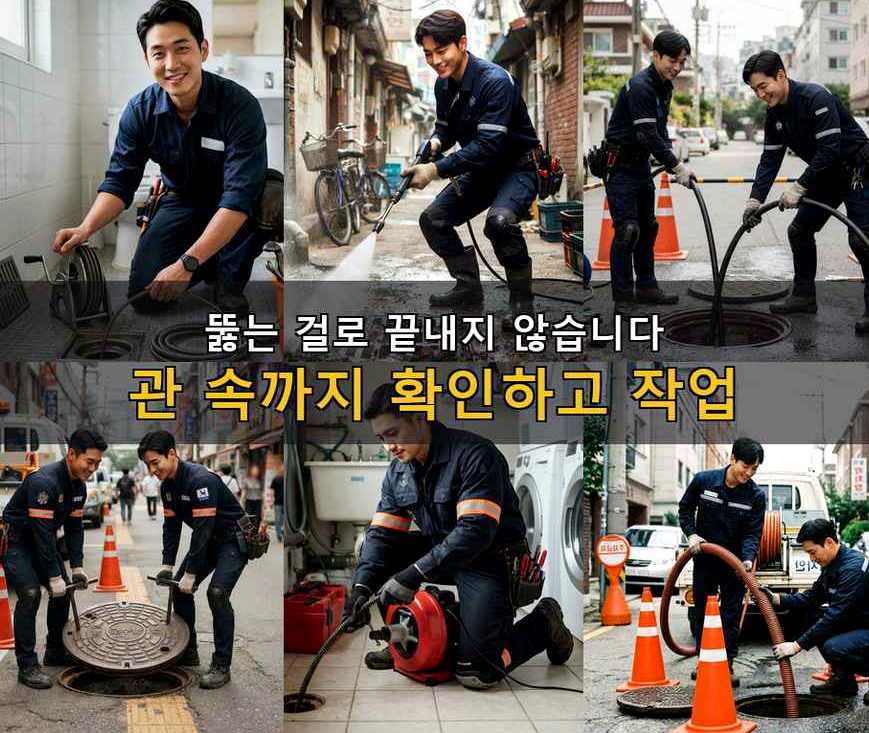 성남시중원구 여수동 싱크대막힘 고압세척·관통 작업 모습