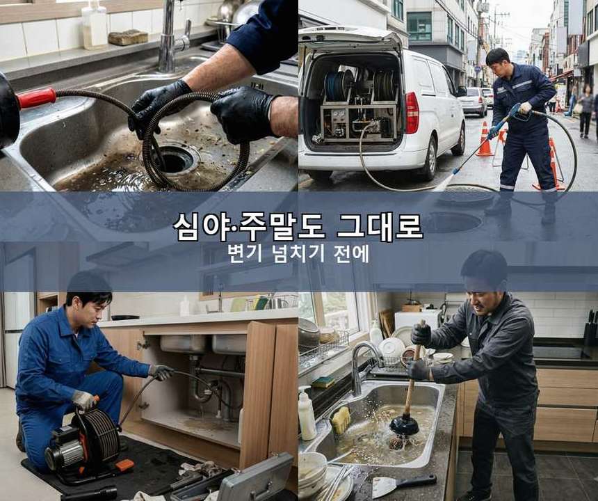 성남시분당구 대장동 고압세척 야간 출동 현장 작업 사진 - 배관해결사