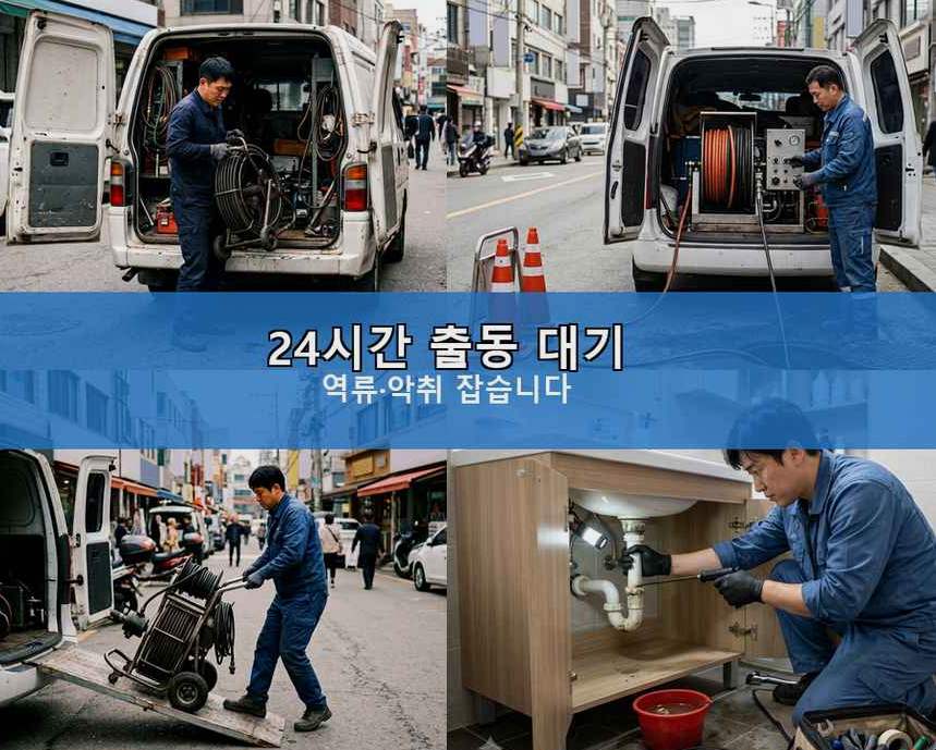 성남시분당구 대장동 욕실 배수구막힘 야간 출동 현장 작업 사진 - 배관해결사