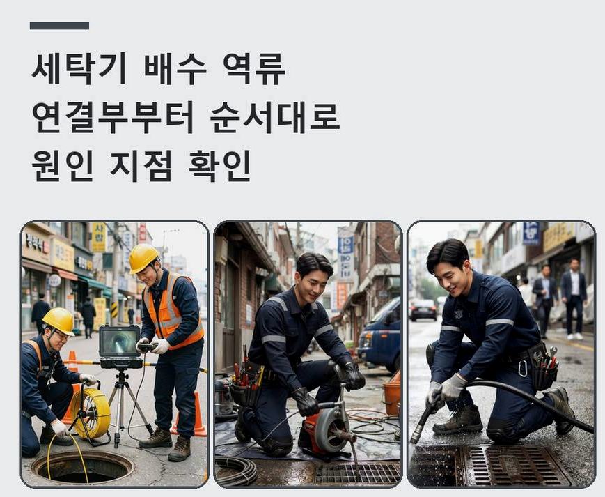 성남시중원구 갈현동 세탁기 배수구막힘 긴급출동 현장 작업 사진 - 배관해결사