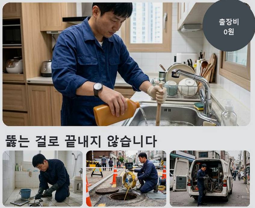 부천시원미구 소사동 배수구막힘 원인 진단 현장 작업 사진 - 배관해결사