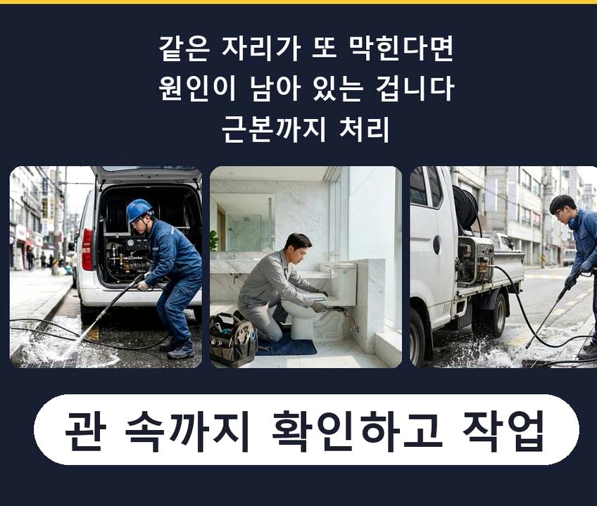 부천시원미구 소사동 하수구막힘 고압세척·관통 작업 모습