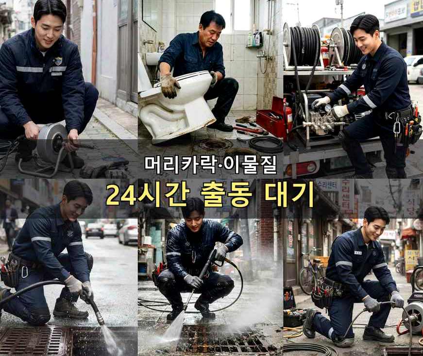 부천시원미구 약대동 변기막힘 고압세척·관통 작업 모습
