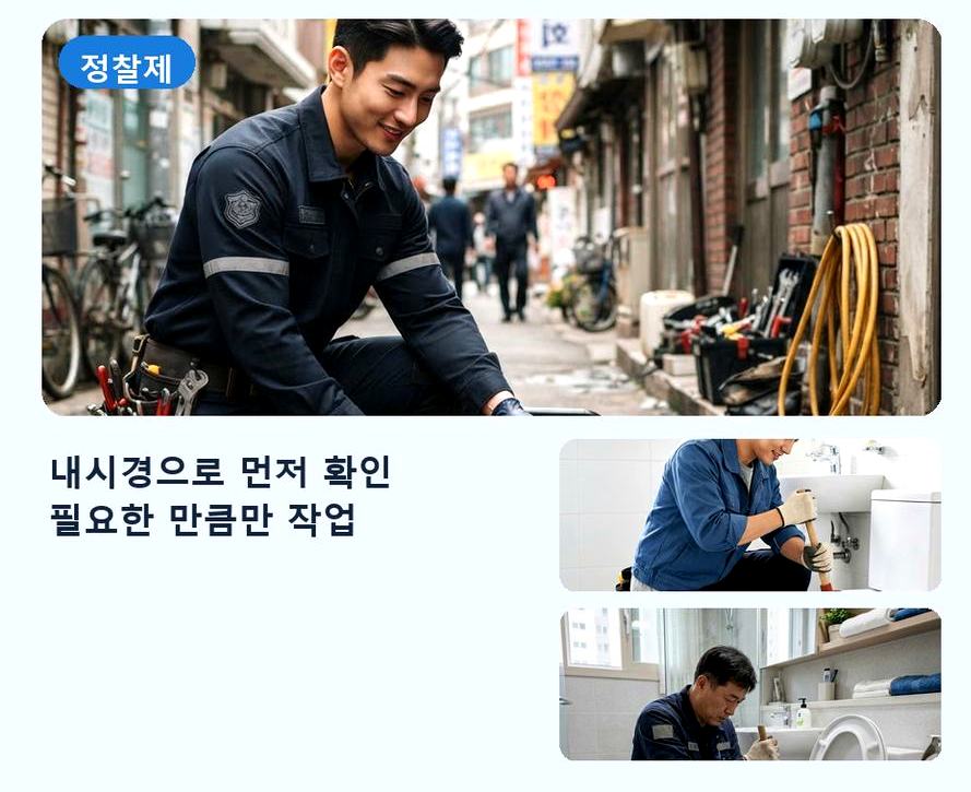 서울 강북구 송천동 하수구 역류 업체 현장 작업 사진 - 배관해결사
