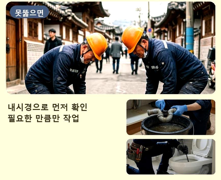 서울 은평구 수색동 오수관막힘 출장비 무료 현장 작업 사진 - 배관해결사