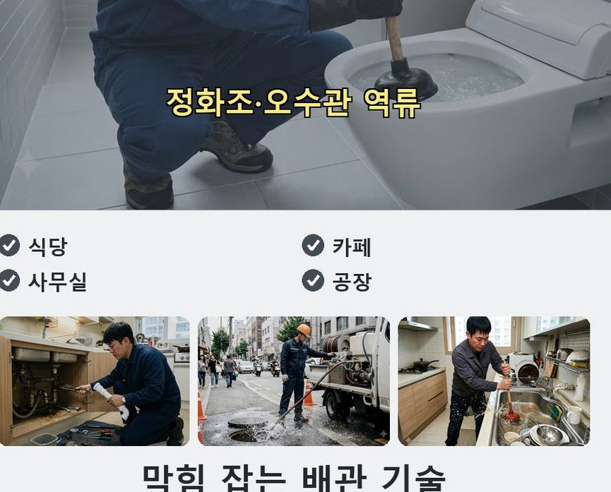 구리시 수택동 오수관막힘 야간 출동 현장 작업 사진 - 배관해결사