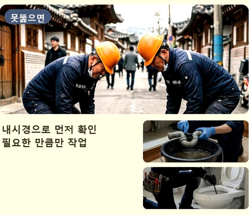 서울 마포구 신정동 변기막힘 당일 처리 현장 작업 사진 - 배관해결사