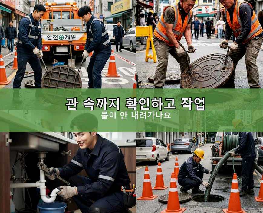 안산시단원구 화정동 하수구막힘 야간 출동 현장 작업 사진 - 배관해결사