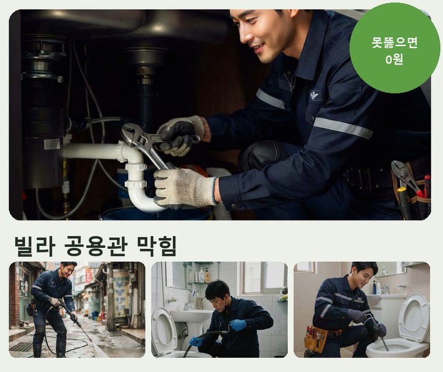안양시동안구 부림동 하수구 역류 야간 출동 현장 작업 사진 - 배관해결사