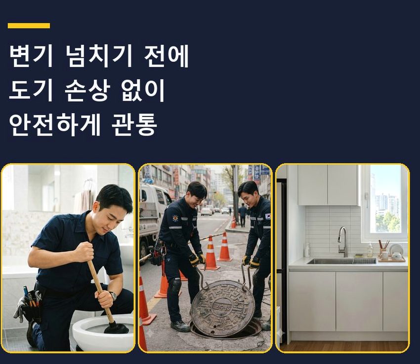부천시원미구 역곡동 싱크대막힘 고압세척·관통 작업 모습