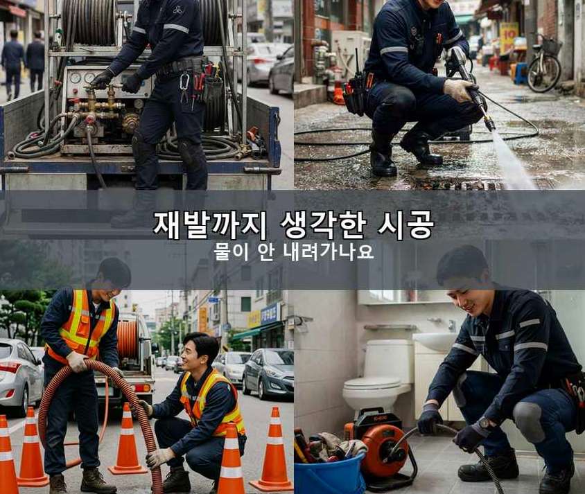 성남시중원구 여수동 싱크대막힘 고압세척·관통 작업 모습