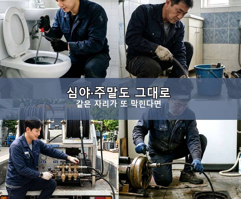 성남시중원구 여수동 하수구 역류 야간 출동 현장 작업 사진 - 배관해결사