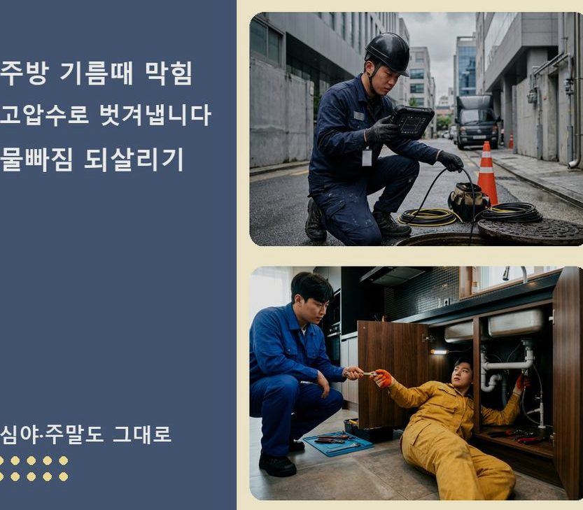 부천시원미구 역곡동 하수구 역류 업체 현장 작업 사진 - 배관해결사