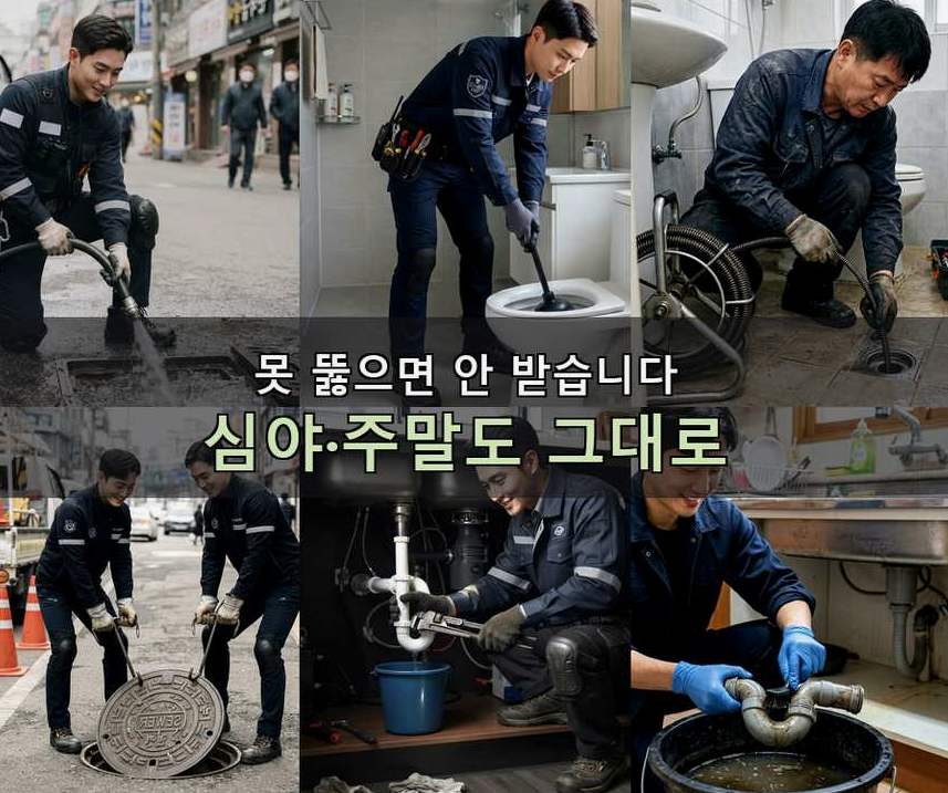 용인시처인구 유방동 변기막힘 고압세척·관통 작업 모습
