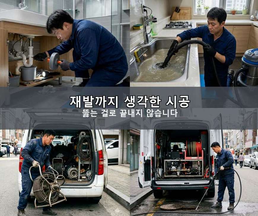 용인시처인구 역북동 하수구막힘 야간 출동 현장 작업 사진 - 배관해결사