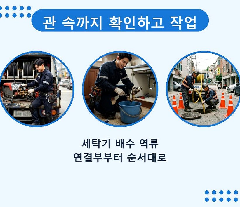 옹진군 대청면대청리 배수구막힘 고압세척·관통 작업 모습