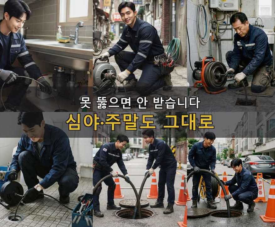 옹진군 영흥면내리 세탁기 배수구막힘 뚫음 현장 작업 사진 - 배관해결사