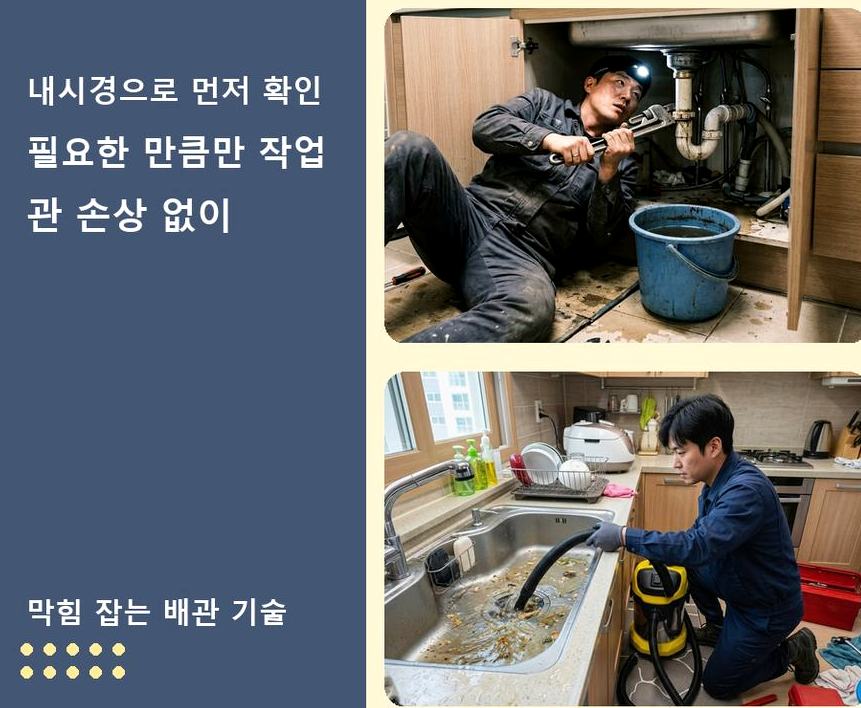 부천시원미구 원미동 베란다 배수구막힘 당일 처리 현장 작업 사진 - 배관해결사