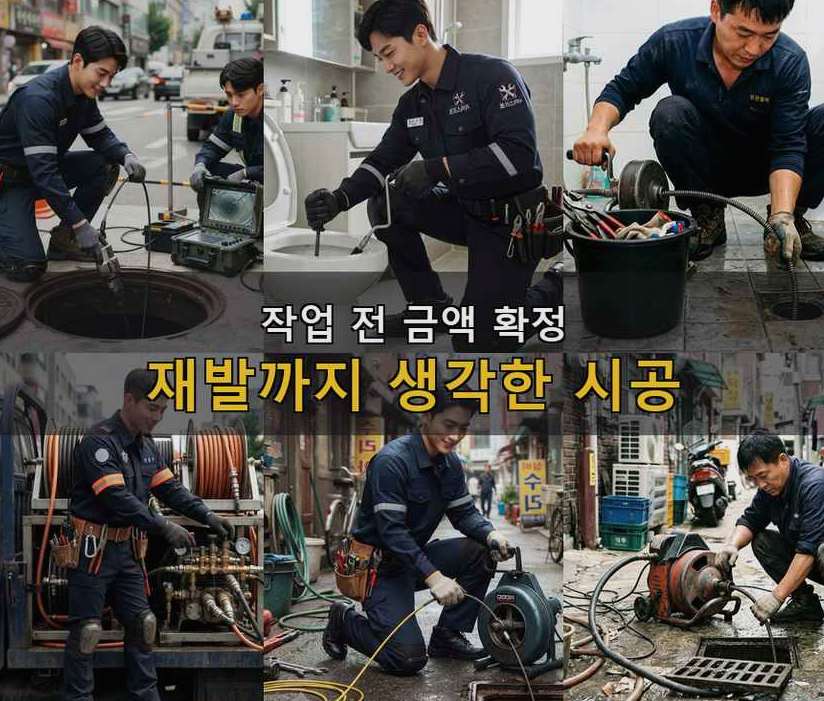 부천시원미구 원미동 세탁기 배수구막힘 뚫음 현장 작업 사진 - 배관해결사
