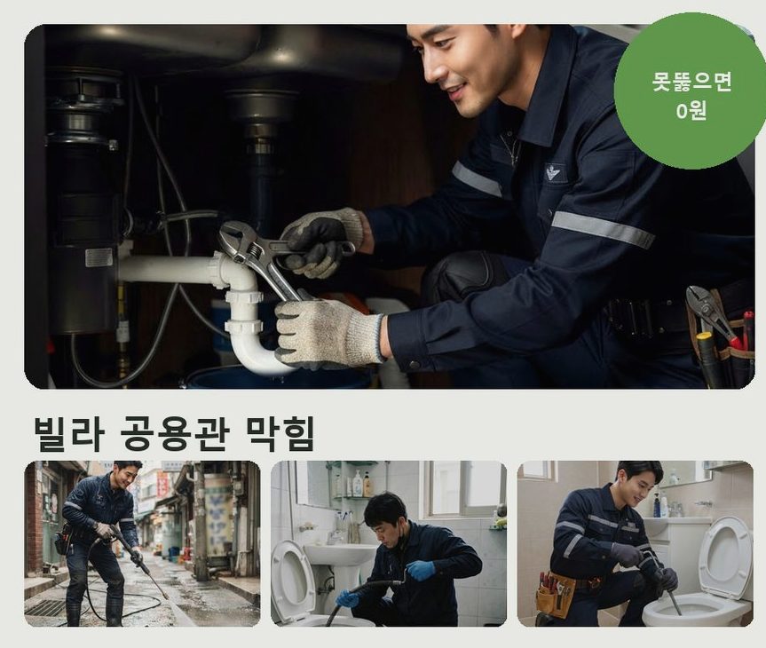 부천시원미구 원미동 오수관막힘 출장비 무료 현장 작업 사진 - 배관해결사