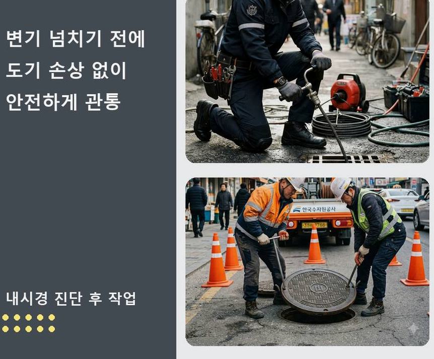 시흥시 정왕동 배수구막힘 고압세척·관통 작업 모습