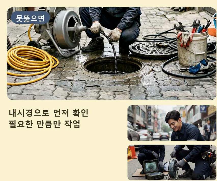 서울 광진구 자양동 욕실 배수구막힘 출장비 무료 현장 작업 사진 - 배관해결사