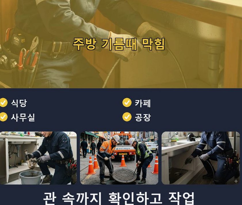 옹진군 자월면승봉리 하수구 역류 야간 출동 현장 작업 사진 - 배관해결사