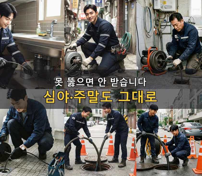 평택시 죽백동 싱크대막힘 고압세척·관통 작업 모습
