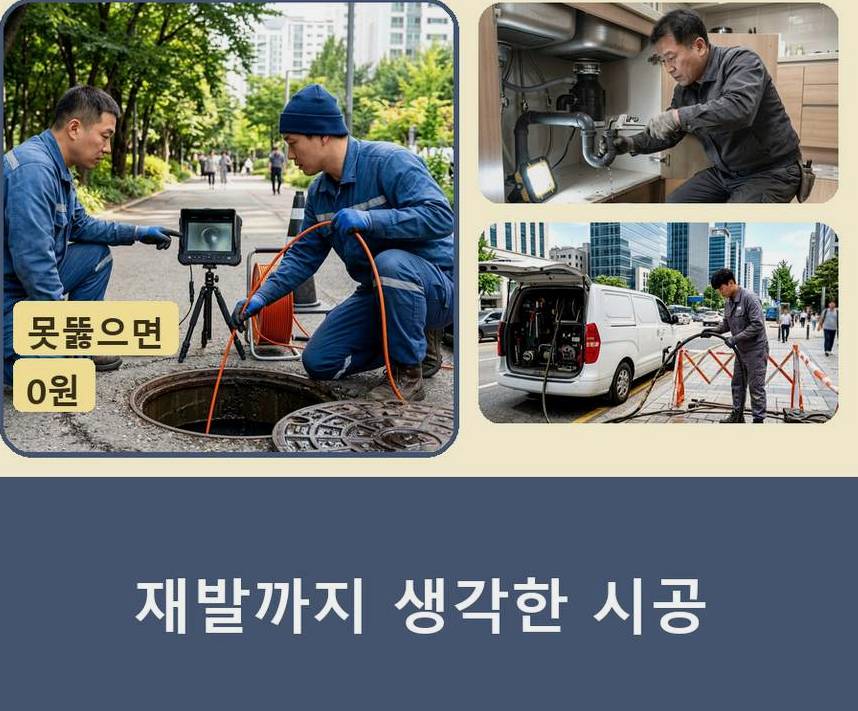 군포시 재궁동 배수구막힘 뚫음 현장 작업 사진 - 배관해결사