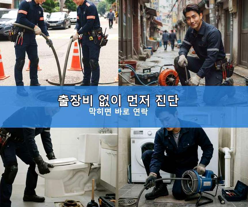 시흥시 죽율동 배수구막힘 뚫음 현장 작업 사진 - 배관해결사