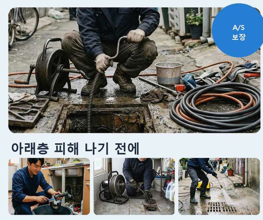평택시 지산동 배수구막힘 뚫음 현장 작업 사진 - 배관해결사