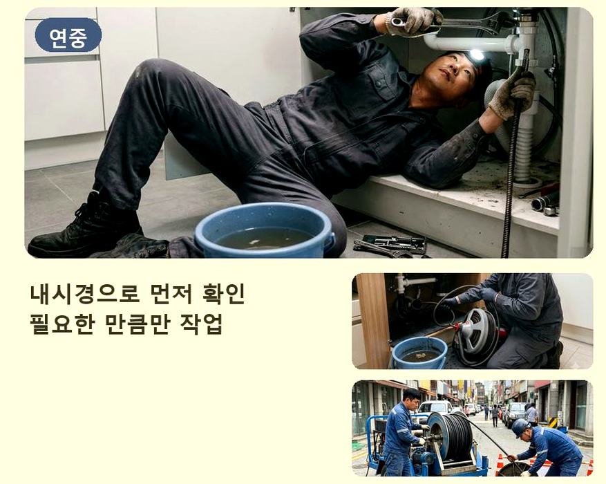 부천시원미구 춘의동 하수구막힘 업체 현장 작업 사진 - 배관해결사